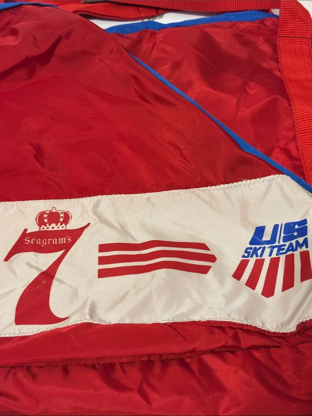 Vintage Seagram's 7 & U.S. Ski Team promotional nylon duffel bag